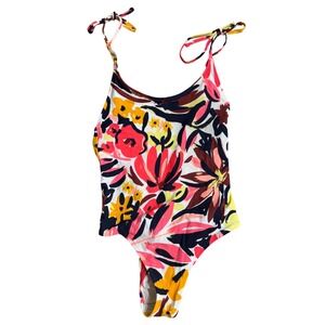 Aerie One Piece‎ Cheeky Swimsuit Floral Small Tie Straps Scoop Back Retro Y2K